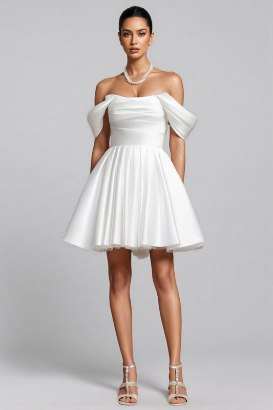 Debra Off Shoulder Wedding Mini Dress