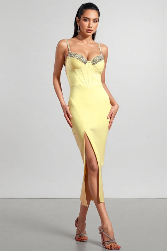 Pasha Sleeveless Diamond Slit Bandage Midi Dress