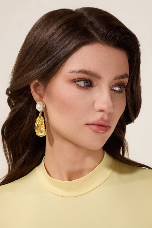 Irregular Shape Faux Pearl Metal Earrings