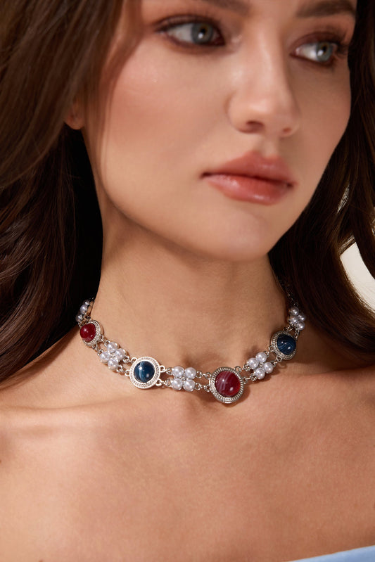 Imitation Gemstone Faux Pearl Necklace