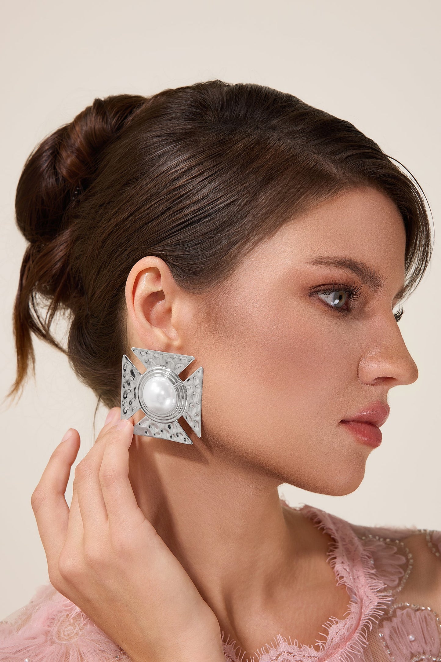 Irregular Shape Faux Pearl Metal Earrings
