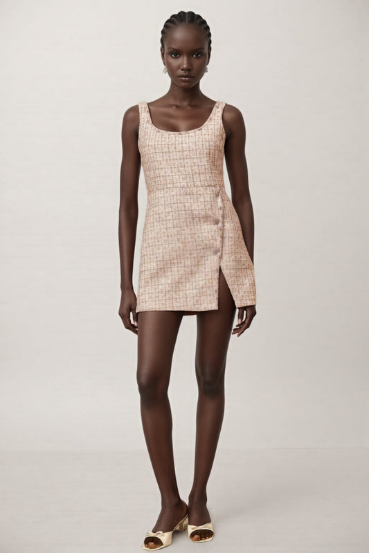Huxle Pink Embellished Tweed Mini Dress