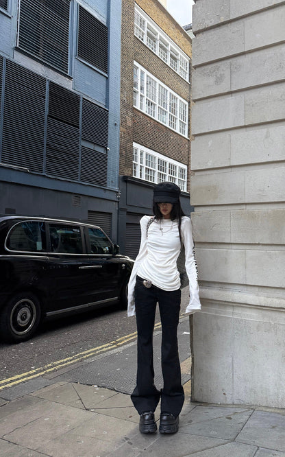 Asymmetric Draped Long Sleeve Fitted Top
