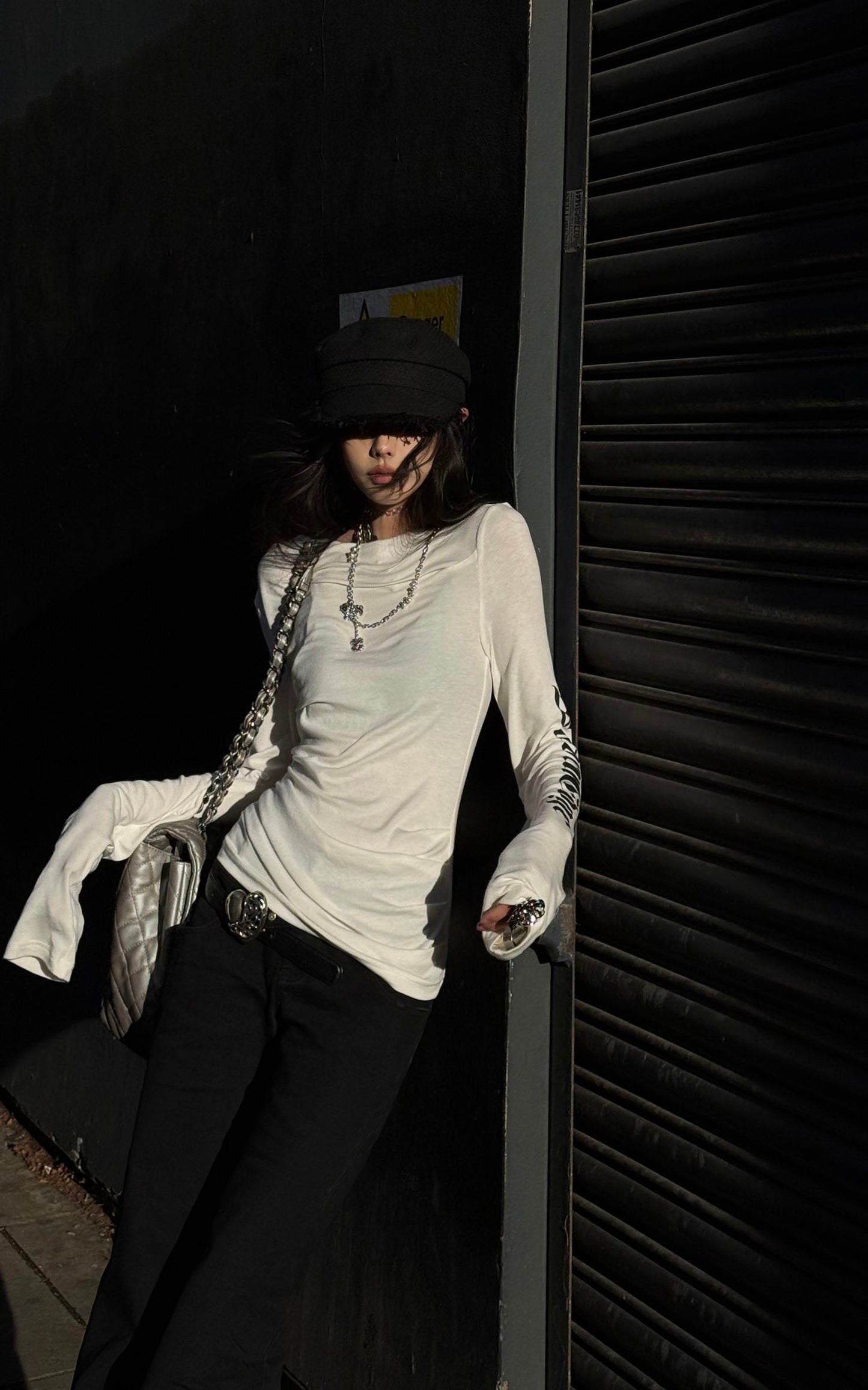 Asymmetric Draped Long Sleeve Fitted Top