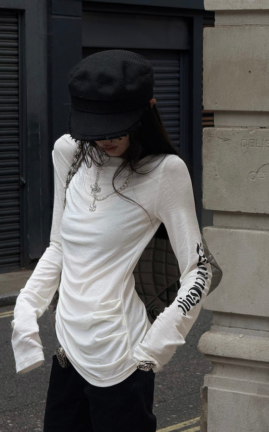 Asymmetric Draped Long Sleeve Fitted Top