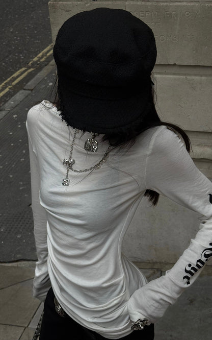 Asymmetric Draped Long Sleeve Fitted Top