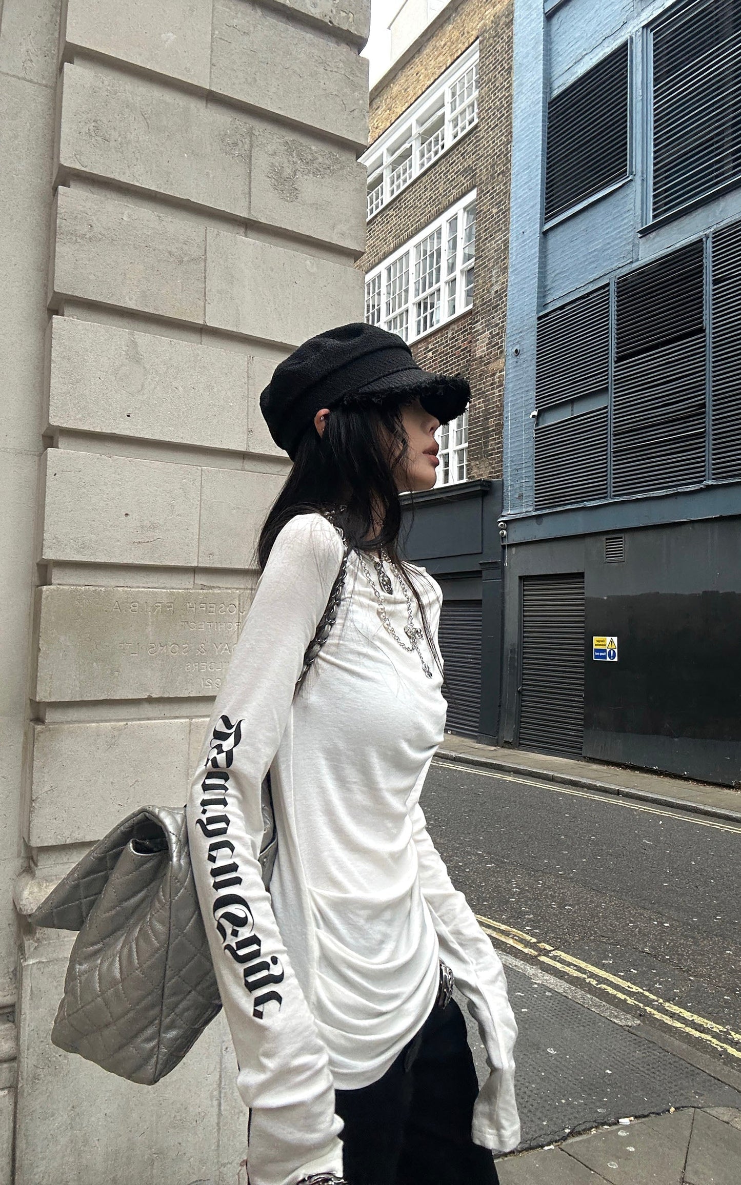 Asymmetric Draped Long Sleeve Fitted Top
