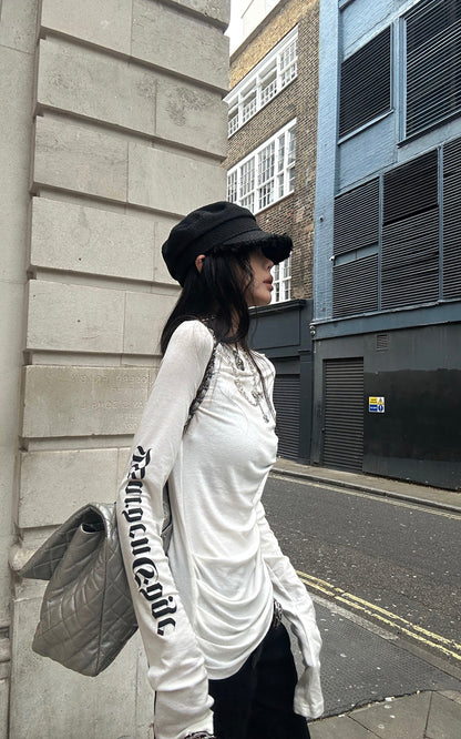 Asymmetric Draped Long Sleeve Fitted Top