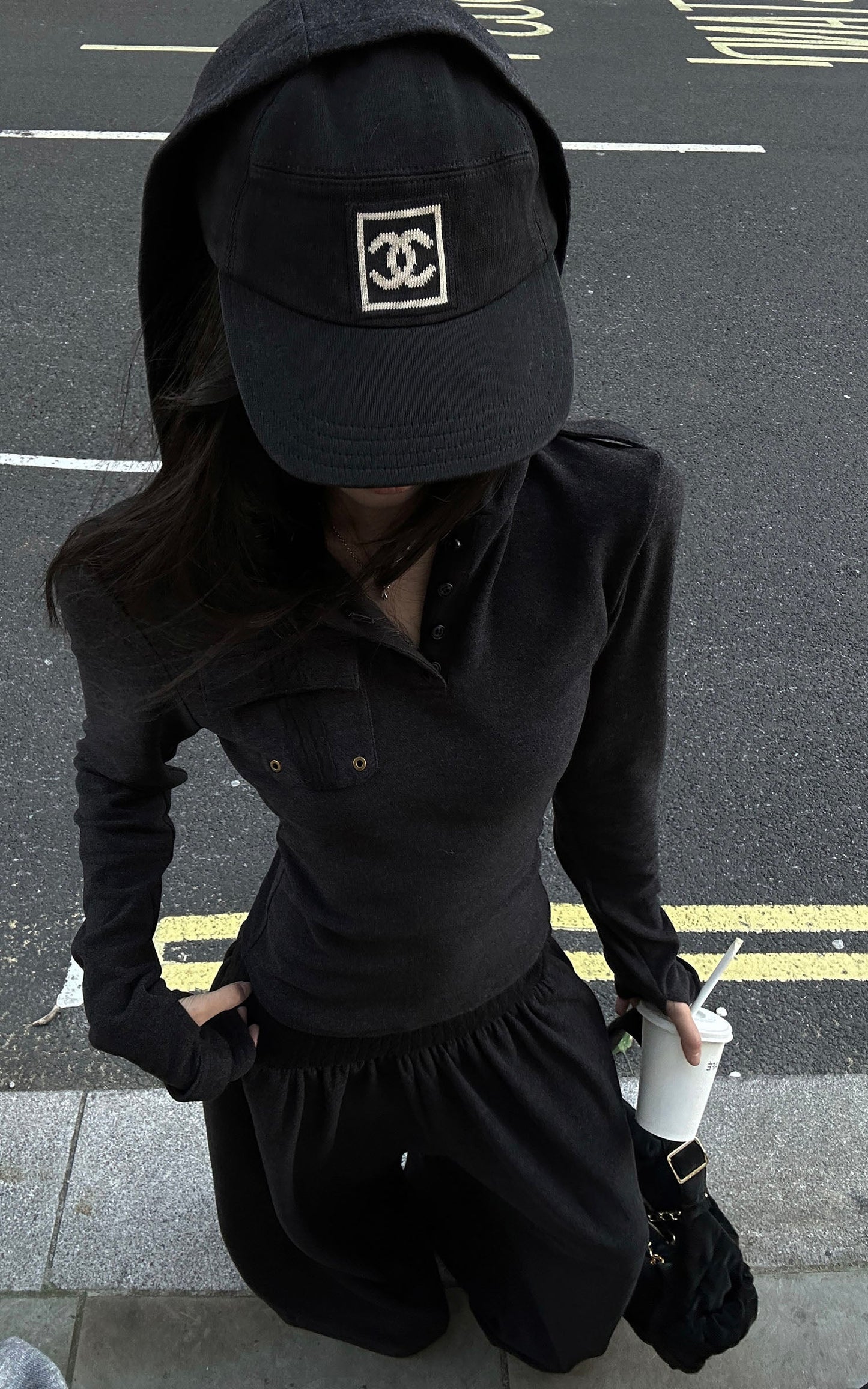 Slim Fit Hooded Long Sleeve Top with Pocket and Metal Eyelet Detail