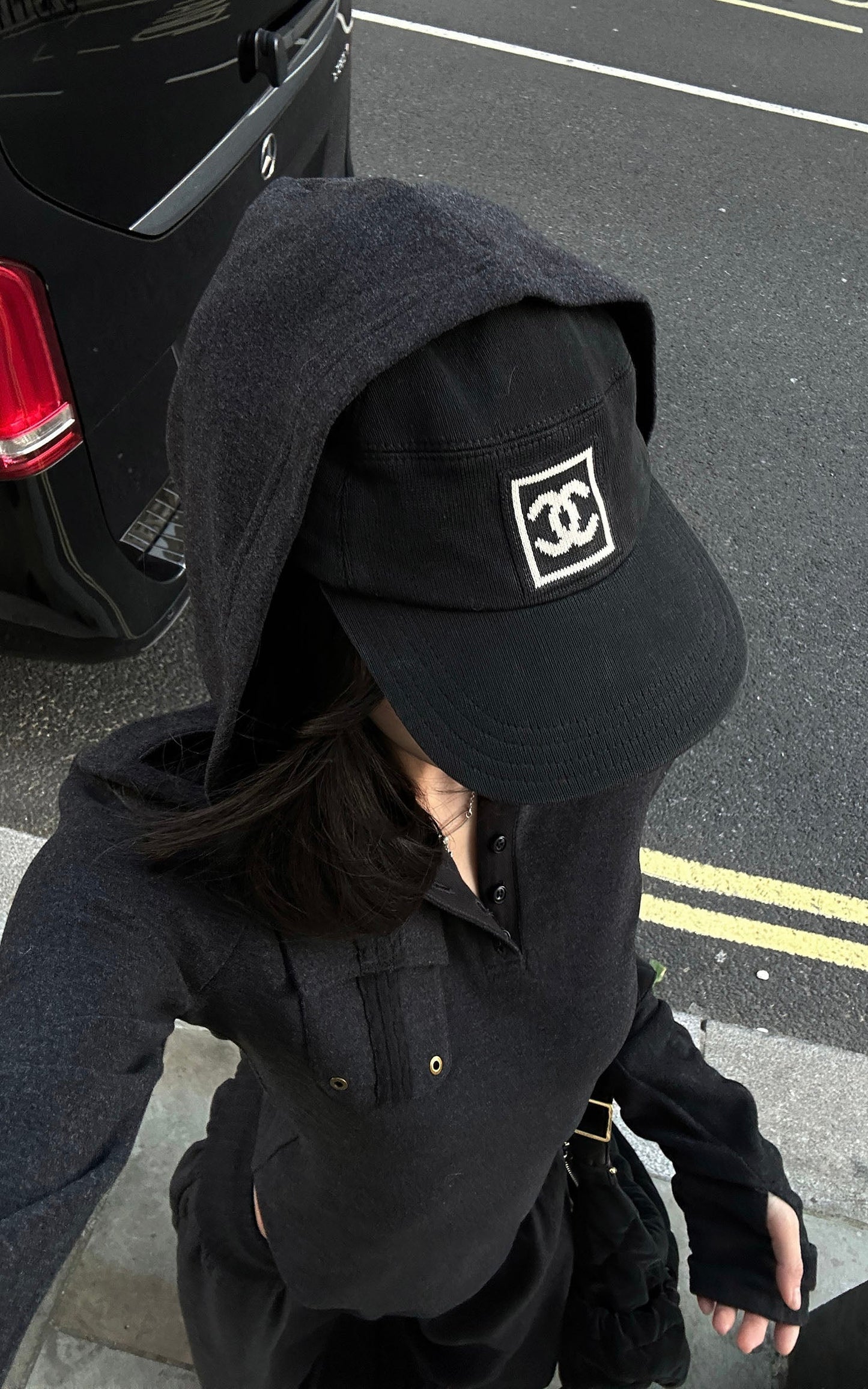 Slim Fit Hooded Long Sleeve Top with Pocket and Metal Eyelet Detail