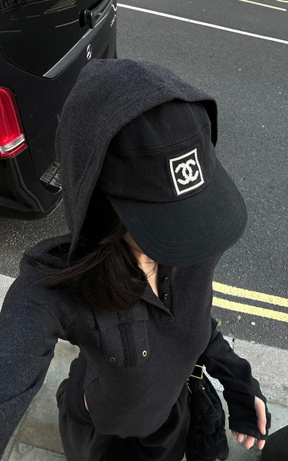 Slim Fit Hooded Long Sleeve Top with Pocket and Metal Eyelet Detail