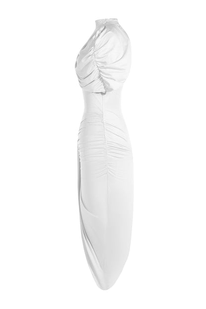 Asymmetric Twisted Cape Midi Dress