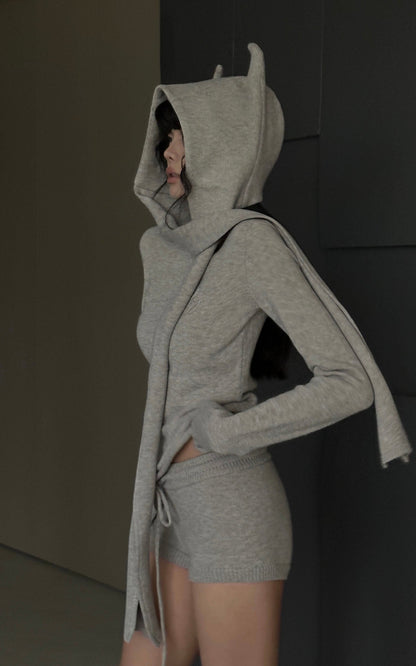 Knit Devil-Horn Top and Shorts Set