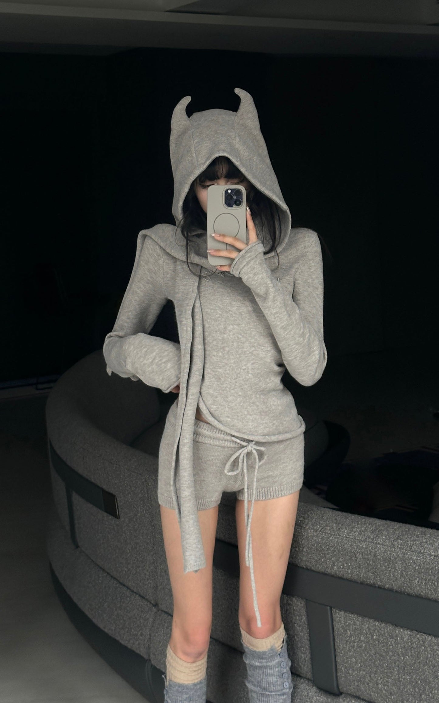 Knit Devil-Horn Top and Shorts Set
