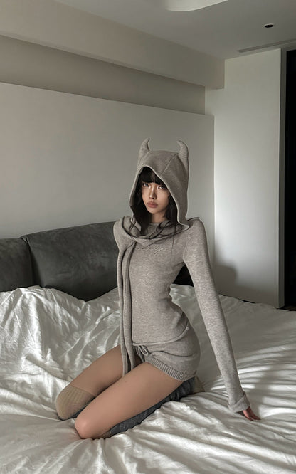 Knit Devil-Horn Top and Shorts Set
