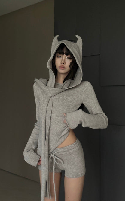 Knit Devil-Horn Top and Shorts Set