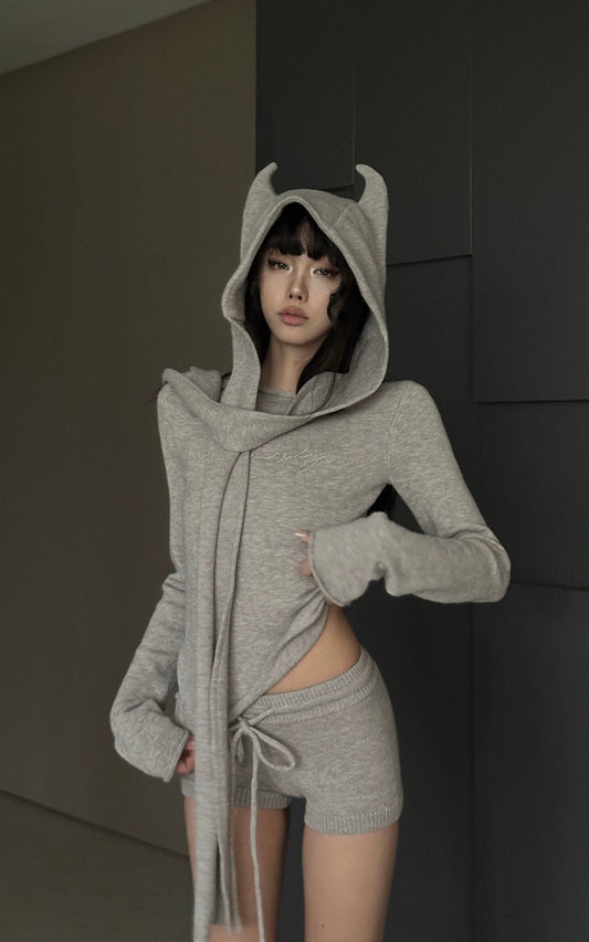 Knit Devil-Horn Top and Shorts Set