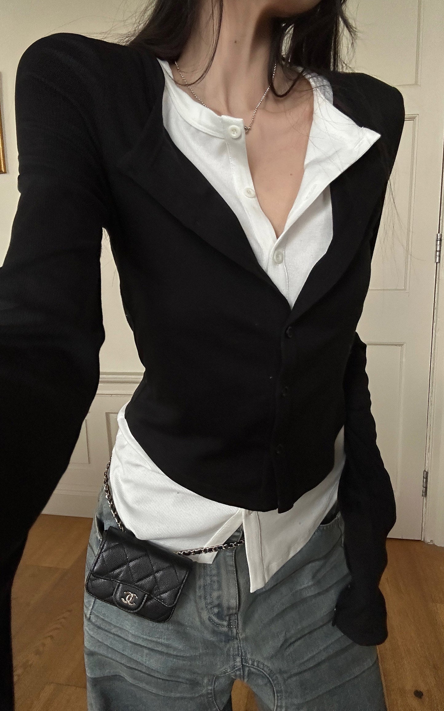 Layered V-Neck Long Sleeve Top