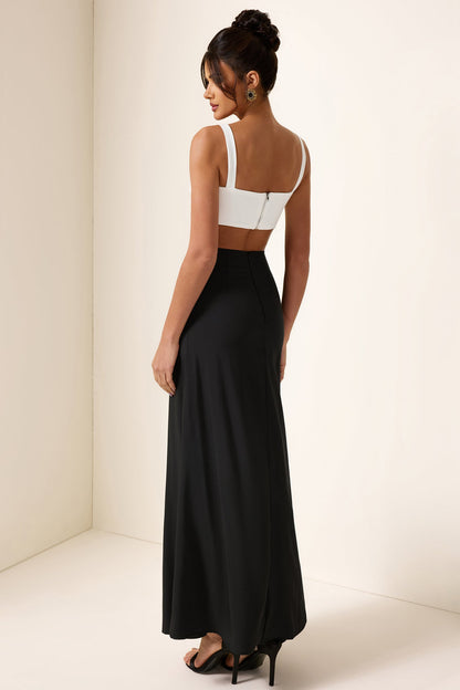 Contrast Color Square Neck Cut-Out Midi Dress