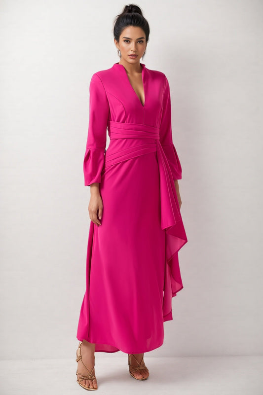 Indra Solid Pleated Split Midi Dress