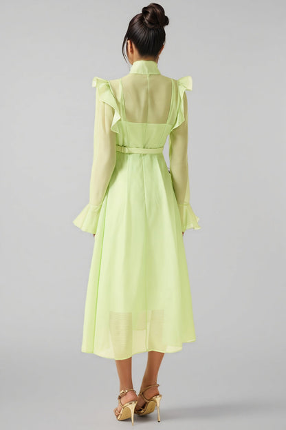 Vareka Green 3D Floral Frill Midi Dress