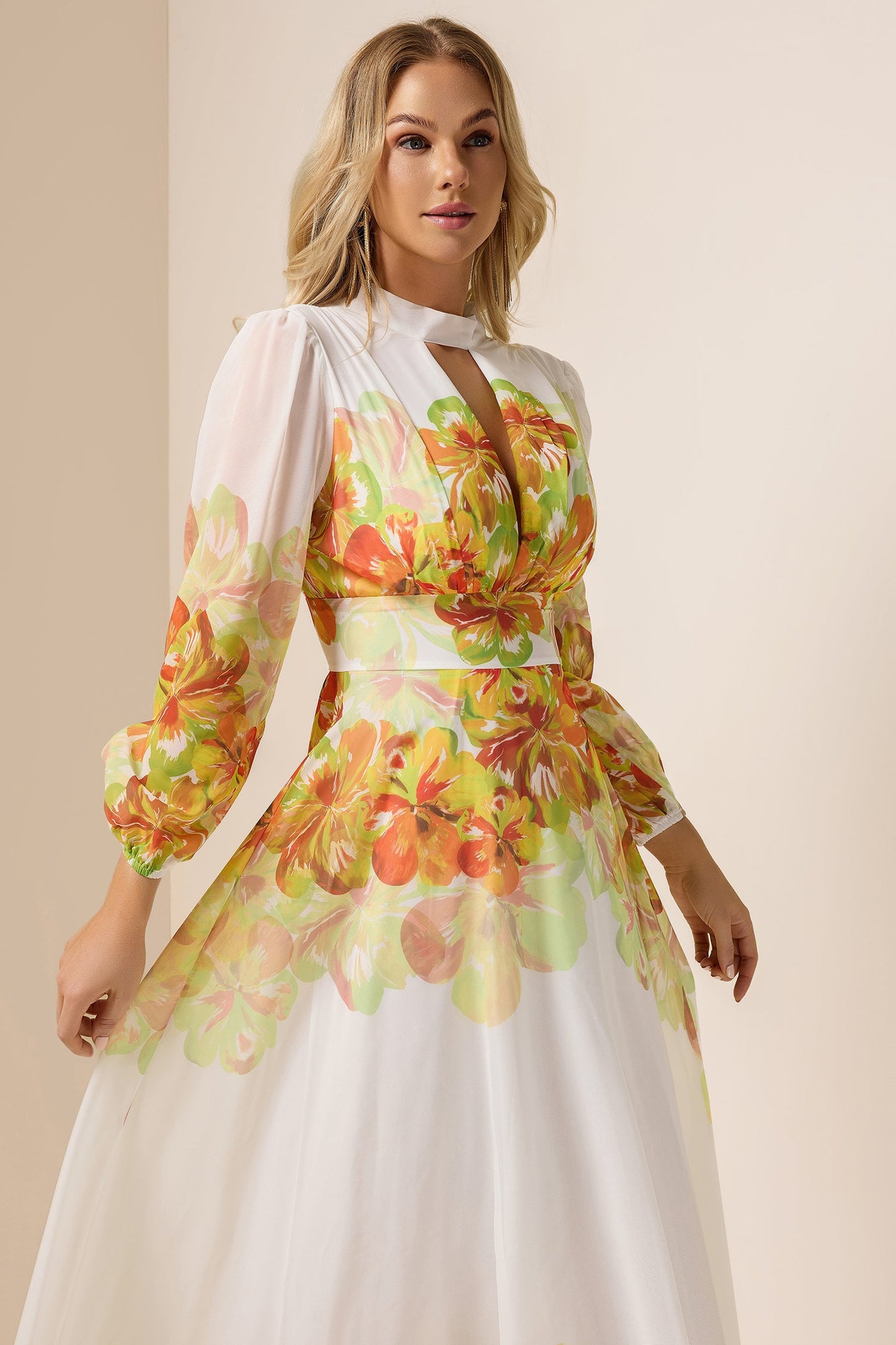 Floral Chiffon Cut-Out Maxi Dress