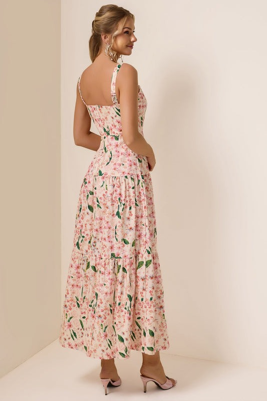Floral  Square Collar Sleeveless Maxi Dress