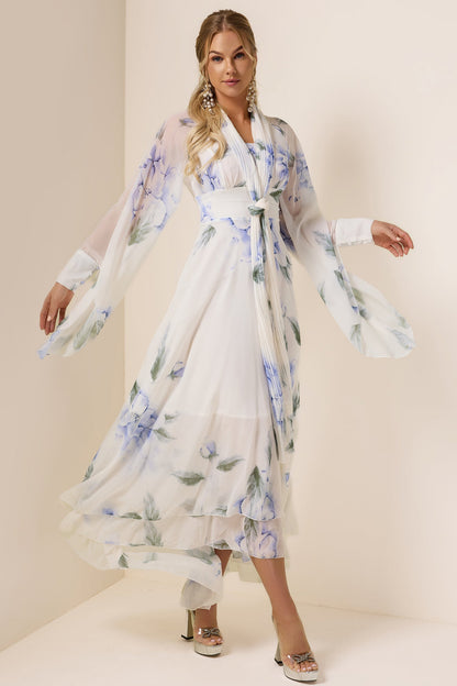 Chiffon Floral Lace Up Maxi Dress