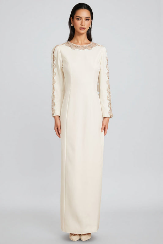 Esmed White Beaded and Diamond Maxi Dress