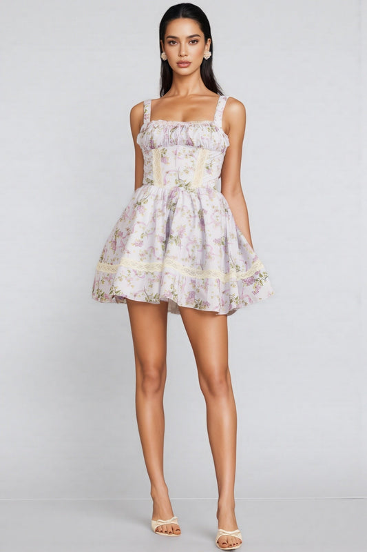 Signe Lace Tie Puff Mini Dress
