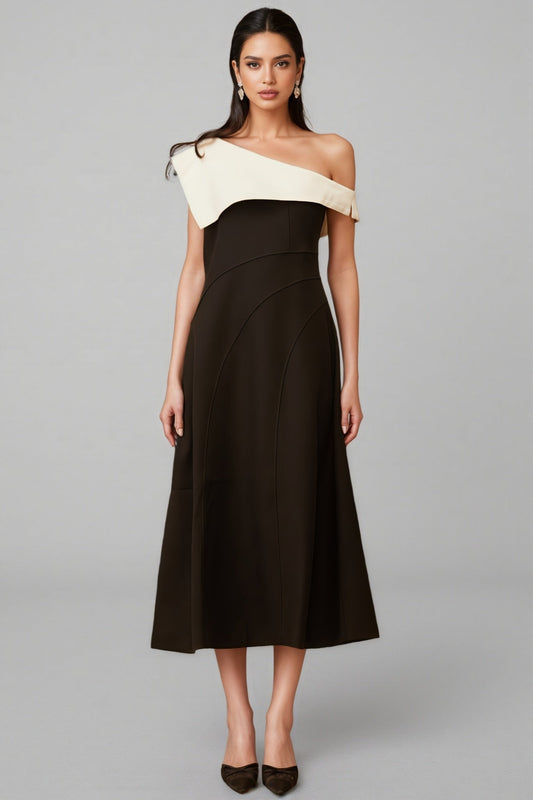 Felicie Color Block Asymmetrical Midi Dress