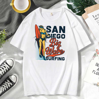 Camiseta informal de algodón con estampado de letras para hombre y mujer, talla grande, manga corta y cuello redondo