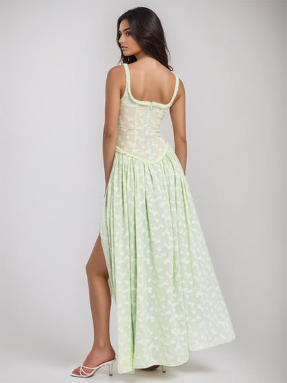 Sheer Corset Maxi Dress for Women - Cottagecore High Slit Sleeveless Flowy Fairy Sundress - Summer Beach Vacation 2026