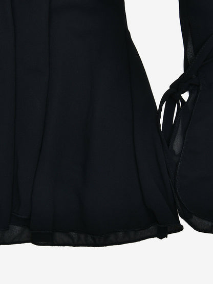 Mini Dress With Tie Front V-neck Long Sleeve Ruched Waist Skater Dress For Women 2026