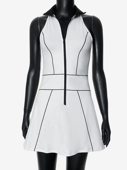 Sleeveless Zip-up Mini Dress With High Neck For Women 2026