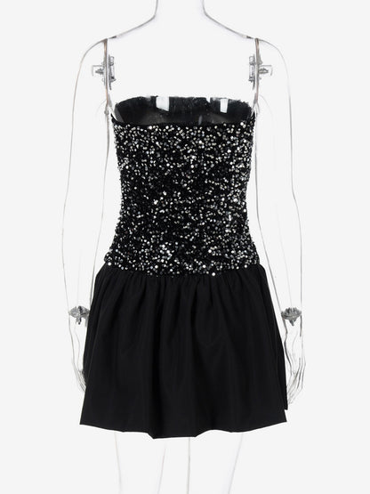 Sequin Strapless Mini Dress With Puff Skirt 2026