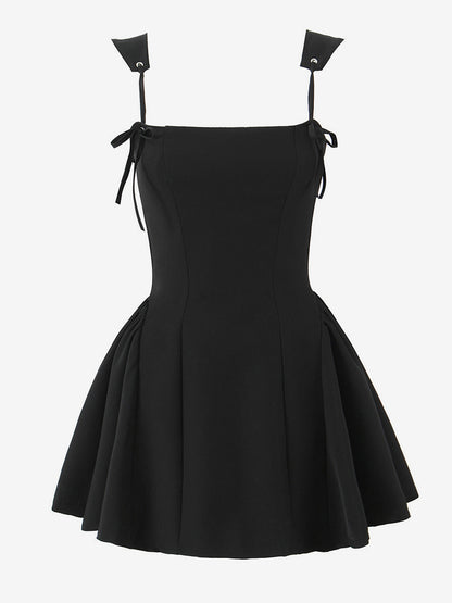 Black Strap Flared Mini Dress With Lace-up Back 2026