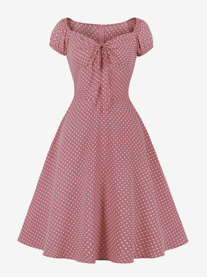 Polka Dot Midi Vintage Dress With Puff Sleeve And Front Tie 2026