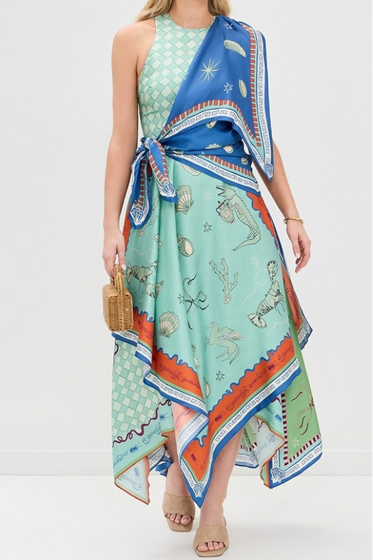 Surrealist Summer Scarf Midi Dress