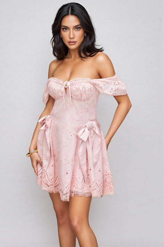 Rosella Embroidered Lace Off Shoulder Mini Dress