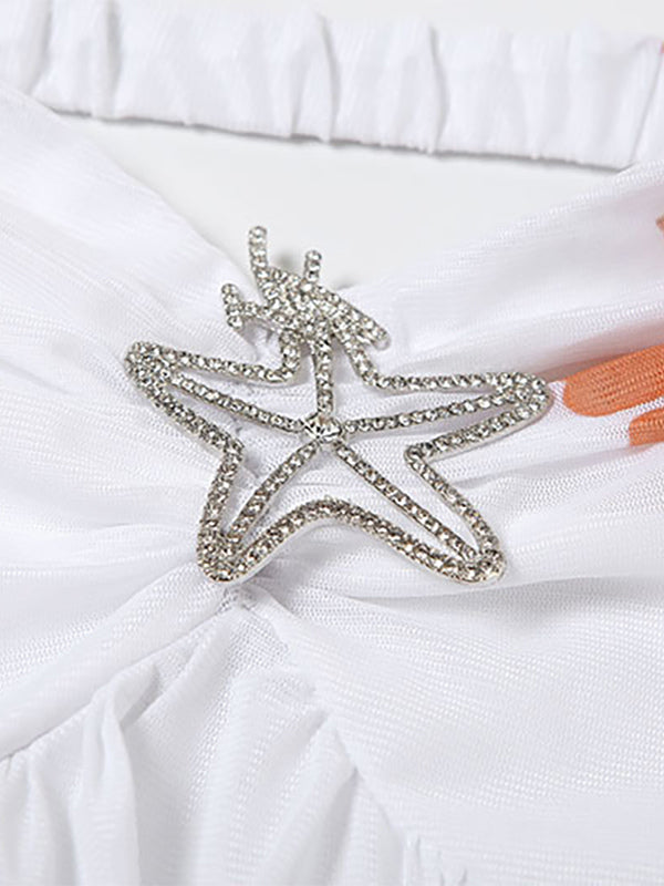 Starfish Halter Neck Mini Dress for Women - Fairycore Ruched Ruffle Hem Chiffon Flowy Party Dress - Summer Beach 2026