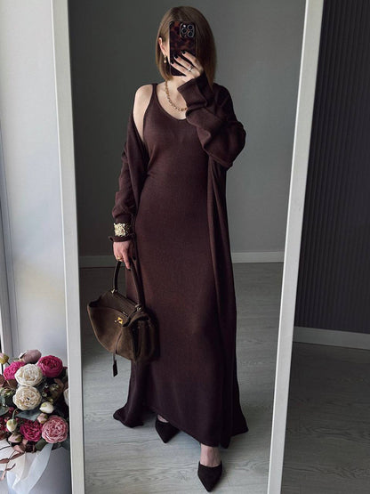 Knit 3-piece Co-ord Set Maxi Dress And Long Cardigan And Slip Dress For Women 2026