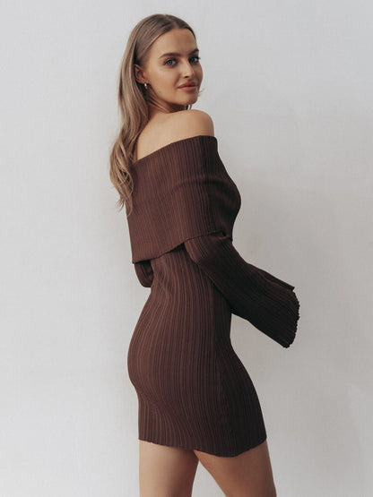 Ribbed Knit Off Shoulder Bodycon Mini Dress For Women 2026