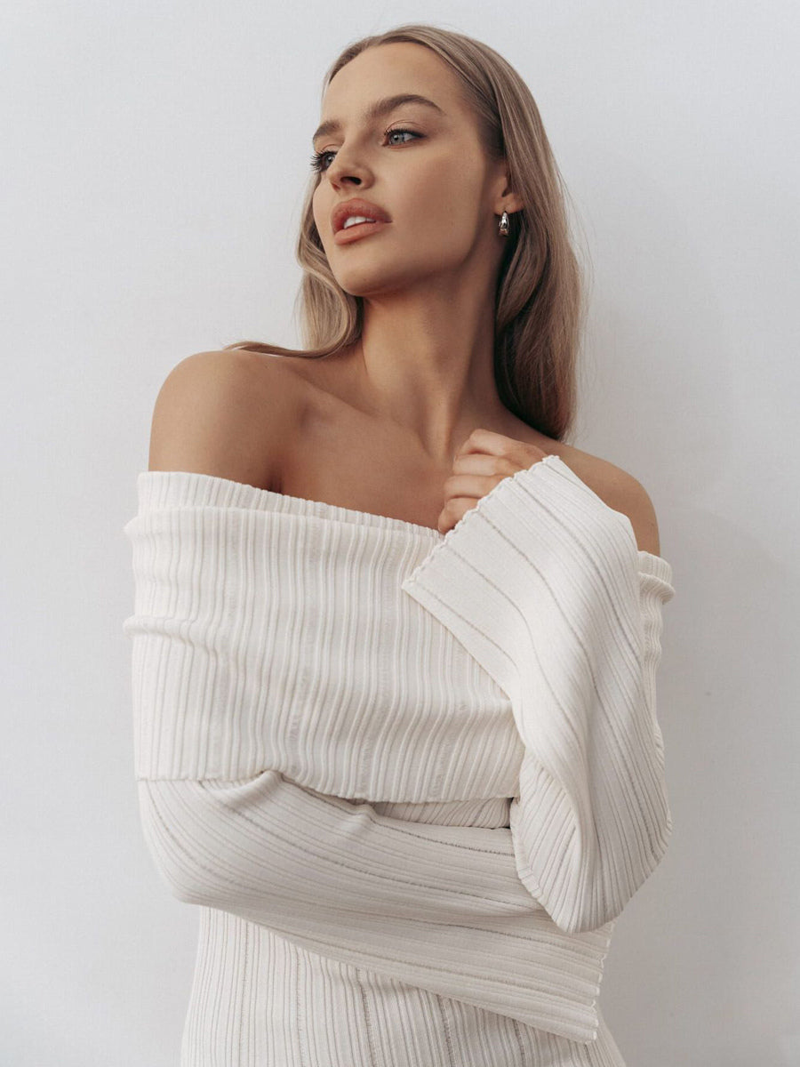 Ribbed Knit Off Shoulder Bodycon Mini Dress For Women 2026