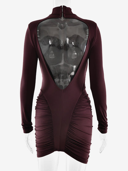 Modern High Neck Ruched Bodycon Backless Mini Dress For Women 2026
