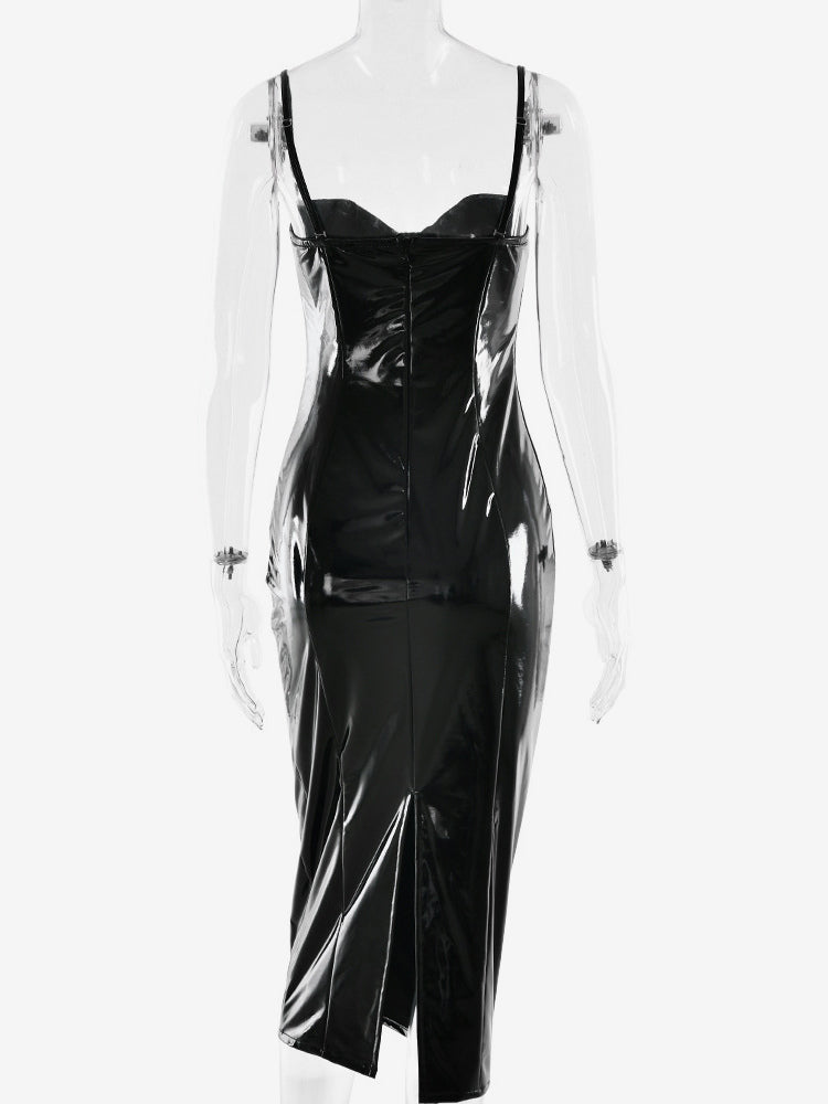 Sexy Eco-friendly Leather Bodycon Midi Dress For Women 2026