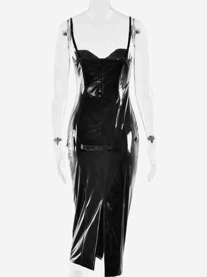 Sexy Eco-friendly Leather Bodycon Midi Dress For Women 2026