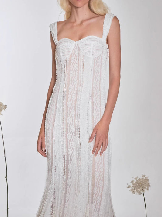 Sleeveless Lace Mermaid Maxi Dress With Bustier Detail For Women 2026