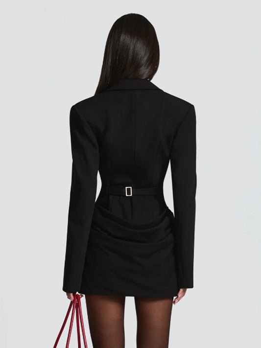 Notched Lapel Ruched Long Sleeve Bodycon Blazer Mini Dress For Women 2026