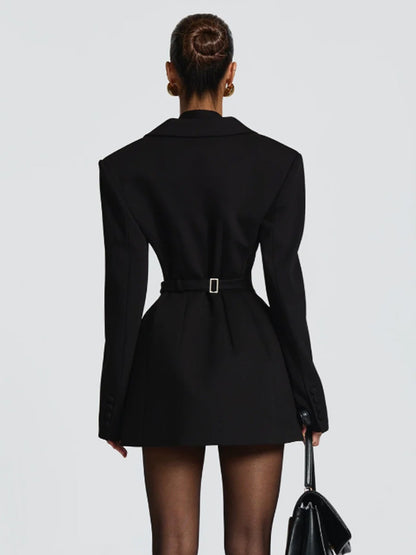 Double Breasted Blazer Dress With Scarf For Women 2026